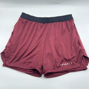 YoungLA Men's Maroon w/Black Running Shorts w/Attached Compression Shorts-Size M